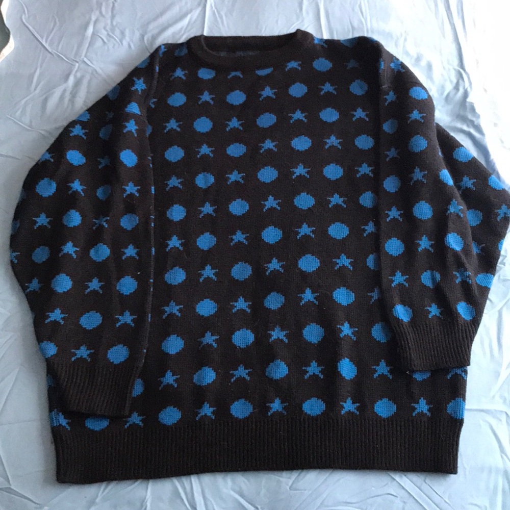 Blue Stars and Circles Knit Black Sweater